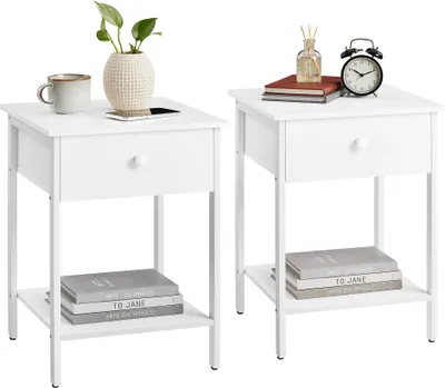 Produktbild von VASAGLE Nachttisch, Beistelltisch mit Schublade und Ablage, Mattweiß, 2er Set