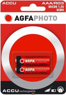 Zdjęcie produktu dla AgfaPhoto NiMh Micro 1000 mAh, Bateria do ponownego naładowania, AAA, Niklowo-metalowo-wodorkowa (NiMH), 1,2 V, 2 szt., 1000 mAh