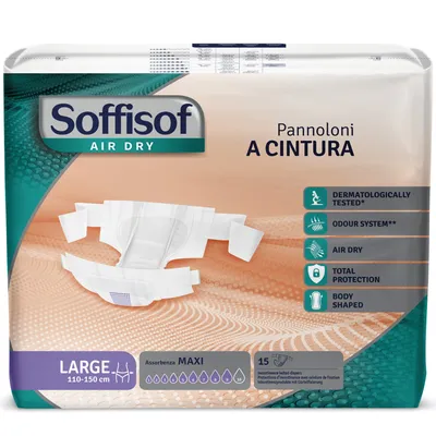 Image de Soffisof Air Dry Couche Adulte avec Ceinture Maxi L - 15x Couches Adultes Incontinence, Absorption 9 Gouttes - Change Complet Adulte Taille L