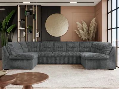 Produktbild von Sofa XXL U-Form Beige, Wohnlandschaft U Form mit Schlaffunktion, Sofa mit Schlaffunktion, Schlafsofa, Wohnzimmer Couch mit schlaffunktion - Comodo U - Dunkelgrau Cord