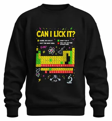Obrázek produktu pro Tričko s potiskem "Can I Lick It Science Chemistry Periodic Statement", sarkastický motiv, černá barva, velikost XL