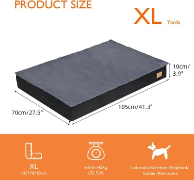 Image de Lit pour grands chiens - Lit orthopédique XL pour chiens - Housse amovible et lavable - Intérieur imperméable - Matelas rectangulaire pour chien - Gris foncé avec bordure noire