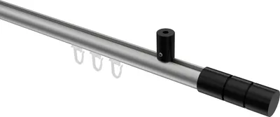 Produktbild von Interdeco Innenlaufstange / Gardinenstange mit Innenlauf Silbergrau / Schwarz, Typ Sonius Elanto (Rillenzylinder) Deckenmontage, 20 mm Ø 1-läufig, 180 cm