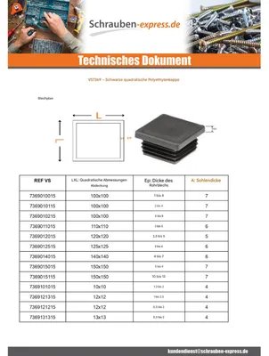 Produktbild von Abdeckung für Vierkantrohr 70x70 Rohrwandstärke 2 für 4,5 Schwarzes Polyethylen