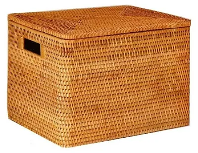 Image de Panier de rangement en osier tressé à la main avec couvercle
