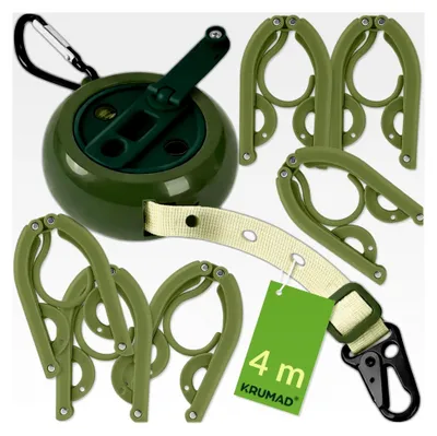 Produktbild von Ausziehbare Wäscheleine 4 Meter - Tragbare Wäscheleine für Camping mit Stahlkarabiner - Faltbare Reiseleine für Haushalt, Balkon, Wohnwagen und Outdoor