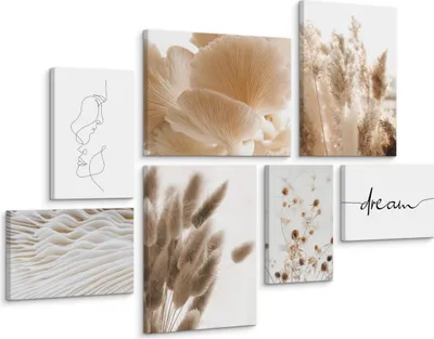 Zdjęcie produktu dla MURALO OBRAZY NA ŚCIANĘ DO SALONU LINE-ART KWIATY TRAWA PAMPASOWA STYL BOHO 110x80 - 3 Obrazy 30x40 + 4 Obrazy 20x30