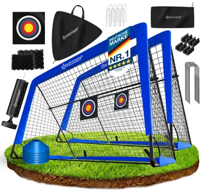 Image de Lot de 2 cages de football KESSER® | Superbe cadeau de football pour les enfants, pour l'intérieur et l'extérieur : antidérapantes - Accessoires d'entraînement inclus : cônes, cible, sac de sport, pompe à ballon, productTiles.product.images.aiGenerated