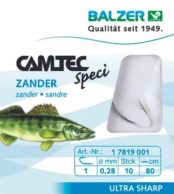 Produktbild von Balzer Camtec Zander Haken 80cm - 10 gebundene Angelhaken, Hakengröße/Schnurdurchmesser:Gr. 1 / 0.28mm