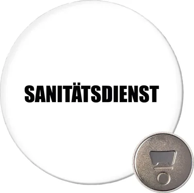 Produktbild von Huuraa Magnet Sanitätsdienst Schriftzug 59mm Kühlschrankmagnet rund Flaschenöffner Geschenkidee