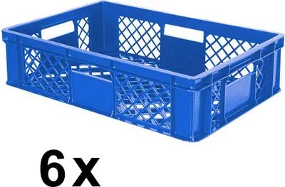 Produktbild von 6x Eurobehälter durchbrochen/Stapelkorb, PE-HD blau, Industriequalität, lebensmittelecht, LxBxH 600 x 400 x 150 mm