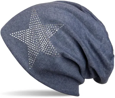 Produktbild von styleBREAKER klassische Uni Beanie Mütze mit Stern Strass Applikation, warm 04024023