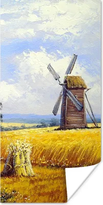 Produktbild von MuchoWow® Poster Gemälde - Bauernhof - Mühle - Ölfarbe 20x40 cm - Plakat - Foto