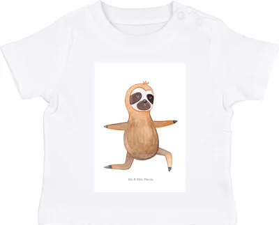 Produktbild von Mr. & Mrs. Panda Organic Baby Shirt Faultier Yoga 12. - 18. Monat - Weiß - Geschenk,  T-Shirt, Namaste, Babyshirt, Meditation, Baumwollshirt, Kurzarmshirt