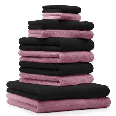 Produktbild von Betz 10-tlg. Handtuch-Set PREMIUM 2 Duschtücher 4 Handtücher 2 Gästetücher 2 Waschhandschuhe  Farbe: altrosa und schwarz