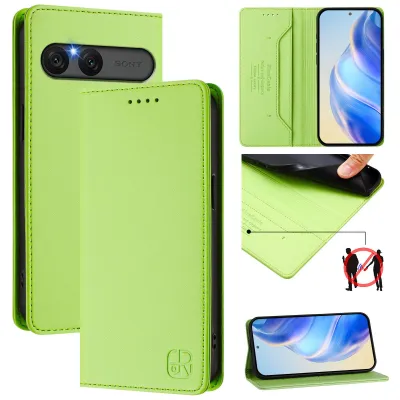 Image de Etui en cuir pour Sony Xperia 10 VII, étui à rabat avec fentes pour cartes, portefeuille et support Vert