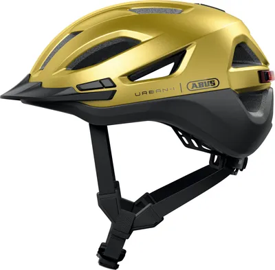 Immagine prodotto di ABUS Urban-I 4.0 ACE city - casco da bici con luce posteriore ricaricabile, 4 modalità di illuminazione, visiera, apertura a codino e chiusura magnetica - per adolescenti, donne e uomini - taglia L, giallo