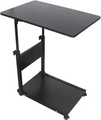 Immagine prodotto di Tavolino da salotto - Tavolino per laptop - A forma di C - Regolabile in altezza - Con rotelle - Struttura in metallo - Nero