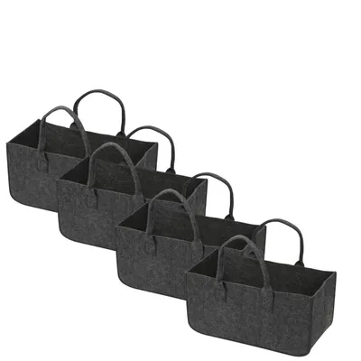 Produktbild von Jopassy Filztaschen für kaminholz 4 Stück 50 x 25 x 25 cm Dunkelgrau Kaminholztasche Faltbar Filzkorb Kaminholzkorb Einkaufstasche