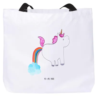 Produktbild von Mr. & Mrs. Panda Beutel Einhorn Pupsen - Weiß - Geschenk, Strandtasche, Freundin, Unicorn, Tragetasche, Lustig, Regenbogen, Glitzer, Büchertasche, Tote Bag, Tasche