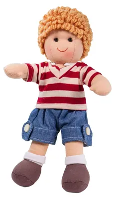 Produktbild von BigJigs Puppe Harry - Stoffpuppe Junge mit blonden Haaren und Streifenshirt