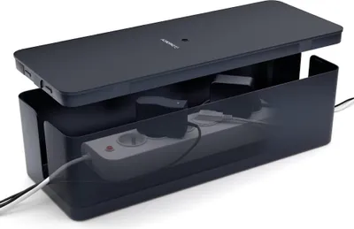 Obrázok produktu pre Káblový box ACROPAQ - jednoducho ukryjete káble a zásuvky, stredný (32 x 13,2 x 12,7 cm), vodotesný, protišmykový, správa káblov bez neporiadku - čierny / stredný