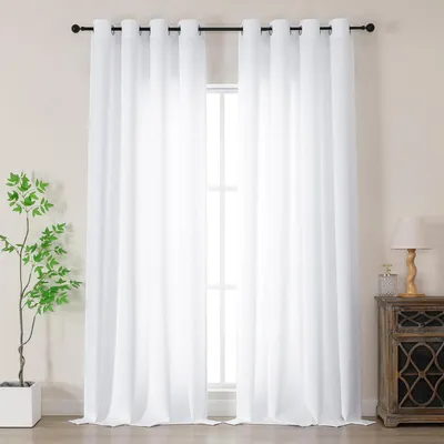 Produktbild von Halbtransparente Gardinen mit Ösen Leinenoptik Weiß 2er Set H 260 x B 140 cm