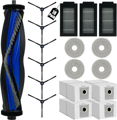 Produktbild von KGC 18 Stück Zubehörset für Ecovacs Deebot T50 Pro Omni, T50 Pro Omni Gen2, T50 Omni, T50 Omni Gen2 Saugroboter, 1 Hauptbürste, 4 Staubbeutel, 4 Wischpads, 3 Filter, 6 Seitenbürsten