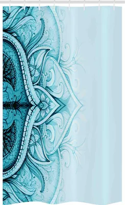 Image de ABAKUHAUS Mandala Rideau de douche étroit, dentelle décorative, ensemble de décoration de salle de bain en tissu avec crochets, 120 x 180 cm, Aqua