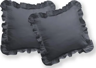 Immagine prodotto di Cuscino in cotone 40x40, modello "Pure" con balze, colore grafite, confezione da 2