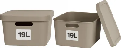 Produktbild von Plastard Boxen 19 L, 2er-Set, stapelbar, BPA-frei, Beige, mit Deckel