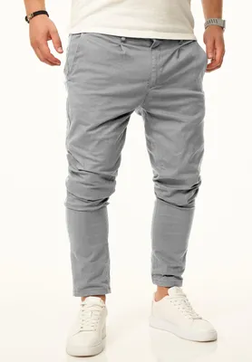 Produktbild von DAILY Baumwolle Herren Chinohose im CROPPED Slim-Fit Stil als Stoffhose Freizeithose mit Gummibund, Tunnelzug & Gürtelschlaufen