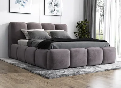 Produktbild von Polsterbett MOND 180x200 mit Matratze und Bettkasten. Farbe: Grau.