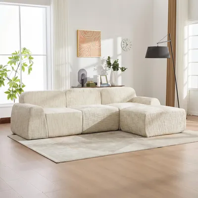 Image de Canapé compressible en chenille - Beige - Aucun montage requis - Mousse hautement élastique 30D - Base antidérapante