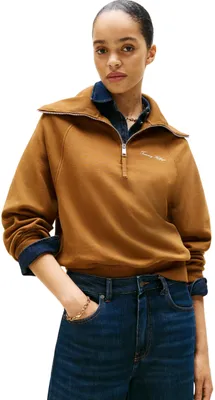 Immagine prodotto di Felpa con zip Tommy Hilfiger da donna, modello Classic Script, in pile, con zip a metà