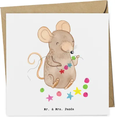 Produktbild von Mr. & Mrs. Panda Grußkarte Maus Schmuck selber machen - Weiß - Geschenk, faltkarte, Klappkarte, Glückwunschkarte, Basteln, DIY, anlasskarte, doppelkarte