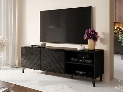 Produktbild von MIRJAN24 TV-Lowboard Abeto 150, TV-Tisch mit 2 Türen, Wohnzimmer TV-Kommode, Stilvoll Kolektion (Farbe: Schwarz / Schwarz Hochglanz)