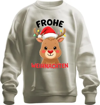 Produktbild von Frohe Weihnachten Weihnachtsgeschenk Rentier niedlich Sweatshirt Pullover, Natur, L