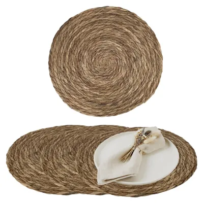 Produktbild von Platzset Boho Rund, Tischset Platzmatte Bast Esstisch, Geflochtene Dekorationsunterlage Tischdeko Seegras, 36cm 4 Stück