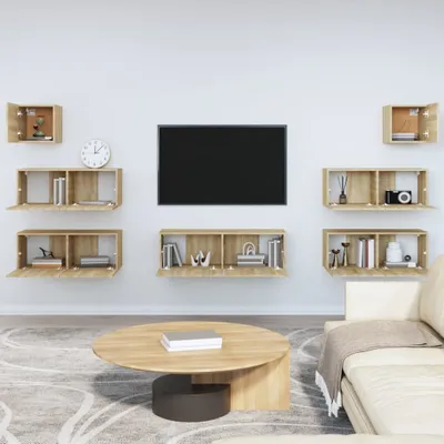 Produktbild von The Living Store 7-tlg. TV-Schrank-Set Sonoma-Eiche Holzwerkstoff
