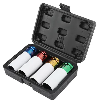 Productafbeelding van 4 stuks metrische doppen van 1/2 inch voor wielmoeren, 4 verschillende kleuren, krasbestendig, geschikt voor reparatiewerkzaamheden