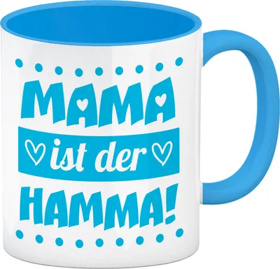 Produktbild von Mama ist der Hamma Kaffeebecher in hellblau zum Muttertag in blau