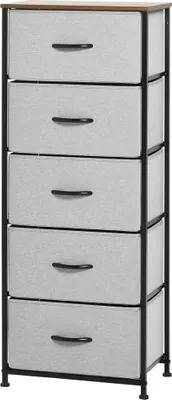 Produktbild von Kommode mit 5 Schubladen aus Stoff Aufbewahrungsschrank mit Griffen 45 x 30 x 116 cm Grau