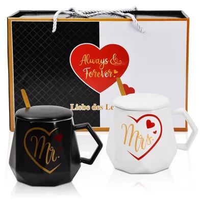 Productafbeelding van Partnerbekers, set van 2, koffiekopjes van 400 ml, keramiek, cadeau set voor koppels