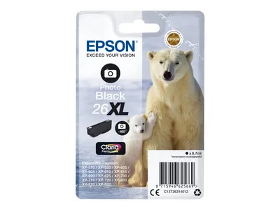 Produktbild von Epson Polar bear 26XL Eisbär Claria Premium Single Photo Black Tinte, High (L) Yield, Schwarz, Tinte auf Farbstoffbasis, 8,7 ml, 1 Stück(e), 400 Seiten