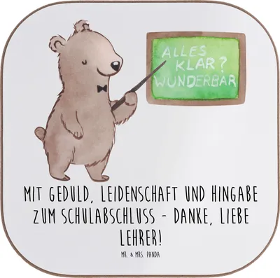 Produktbild von Mr. & Mrs. Panda Holzuntersetzer Danke Lehrer - Weiß - Geschenk, Untersetzer Glas, Bedanken, unterleger, Hingabe, sagen, für Gläser, Schuljahresende, Coaster, Anerkennung