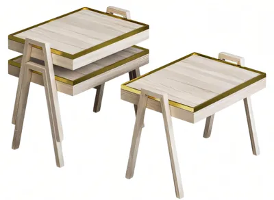 Immagine prodotto di Elegantes Beiges Holz Couchtisch-Set im modernen Stil
