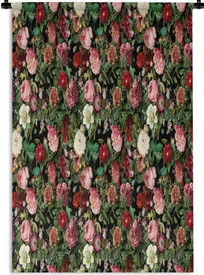 Produktbild von MuchoWow® Wandteppich Wandbehang Blumen - Rosen - Muster 90x135 cm Tapisserie Dekoration Wandtuch - Baumwolle - Wandskulptur