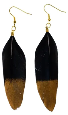 Produktbild von Feder Ohrringe Miniblings Hänger Vogelfeder Vogel Boho Hippie schwarz Gold