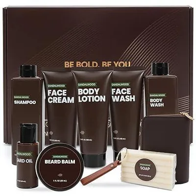 Produktbild von KBruShop BODY & EARTH® Luxus Herren Geschenkset Sandelholz – 10-teiliges Männer Pflege & Bartpflege Set